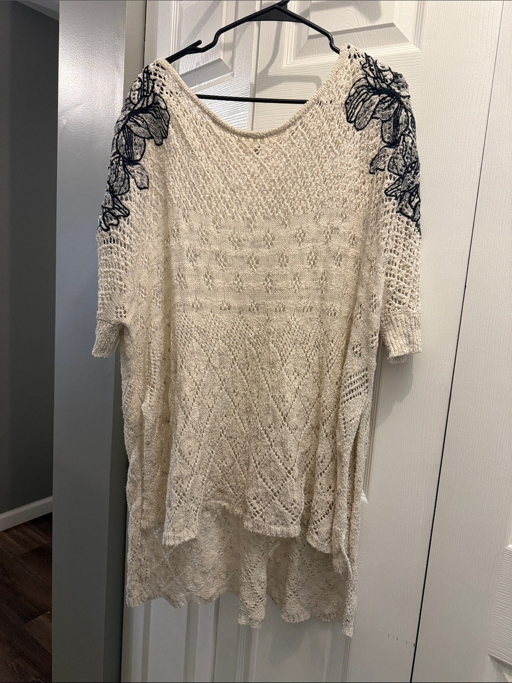 Women's Cream Crochet Tunic with Embroidered Shoulders
